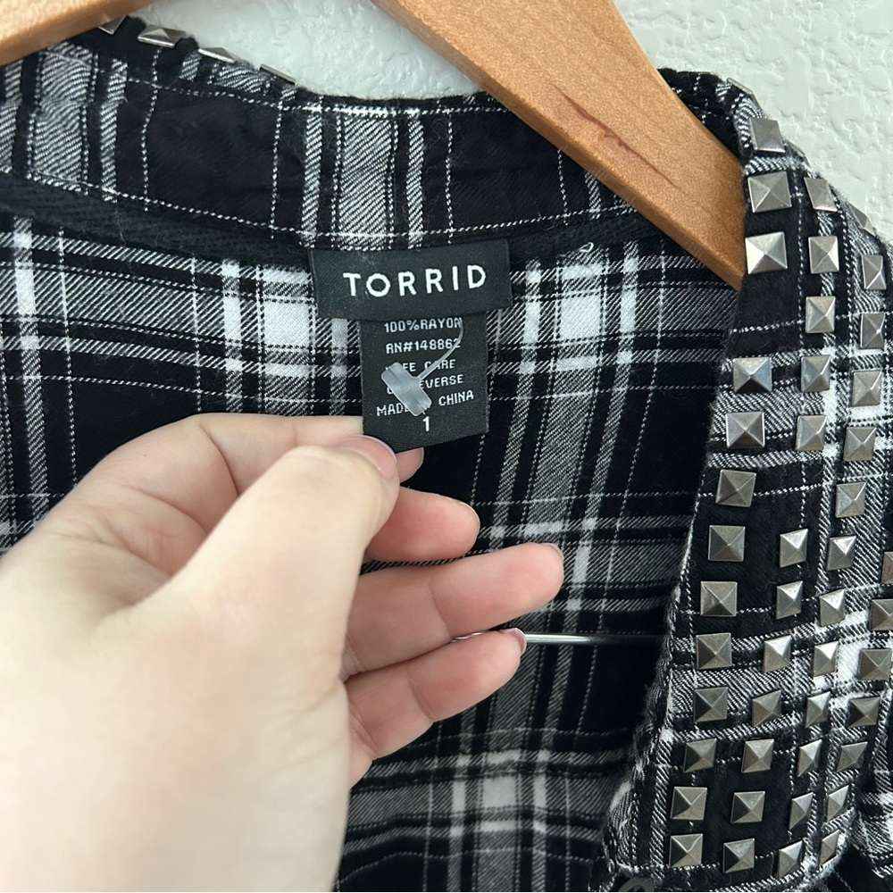 Torrid Black Plaid Button Down Top - image 2